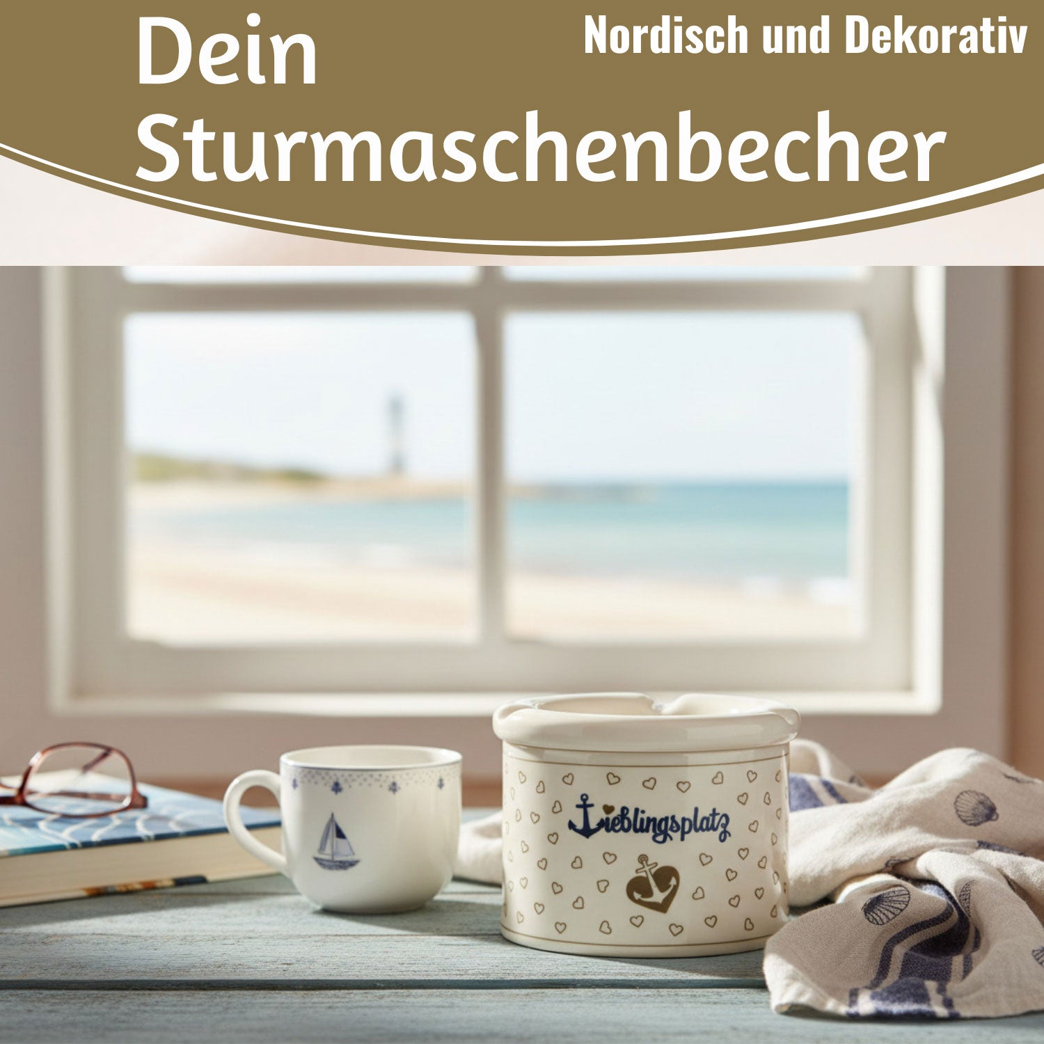 LS-LebenStil Lieblingsplatz Sturmaschenbecher Weiß Braun 10cm