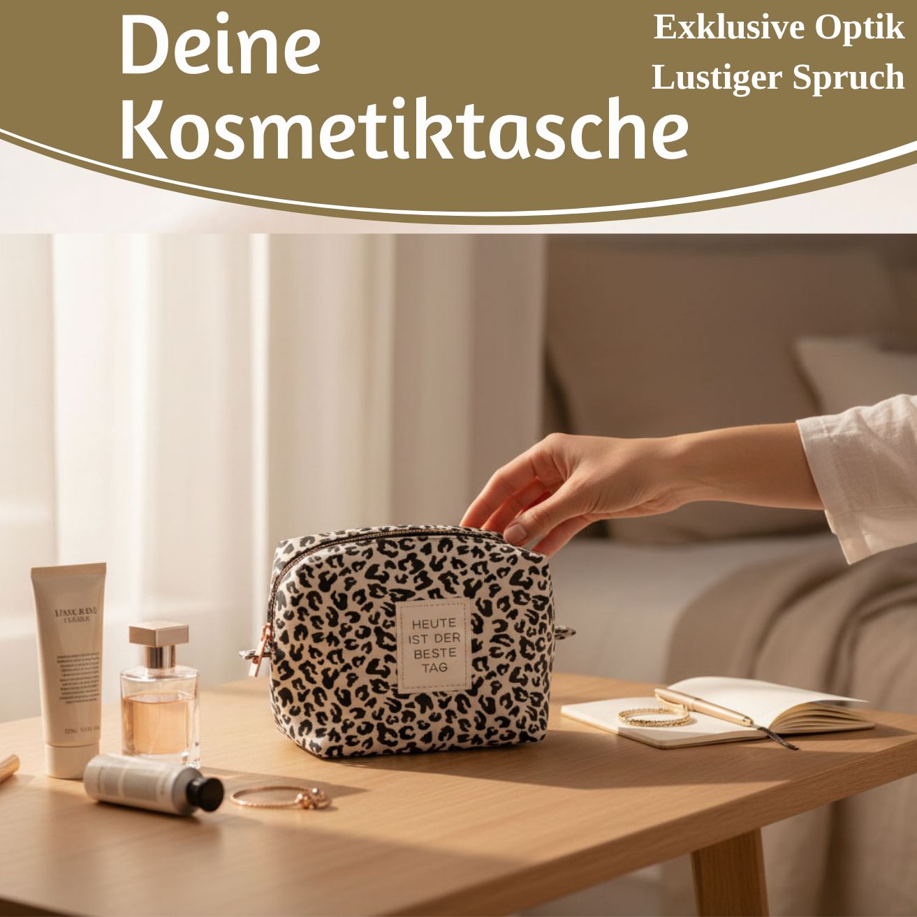 LS-LebenStil Kosmetiktasche Leo creme 14x11cm Baumwolle klein