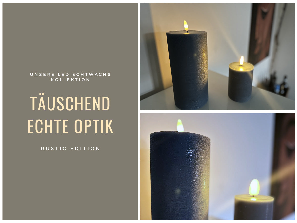 LS-LebenStil Ribe LED Stumpenkerze 10x7,5cm blau Echtwachs