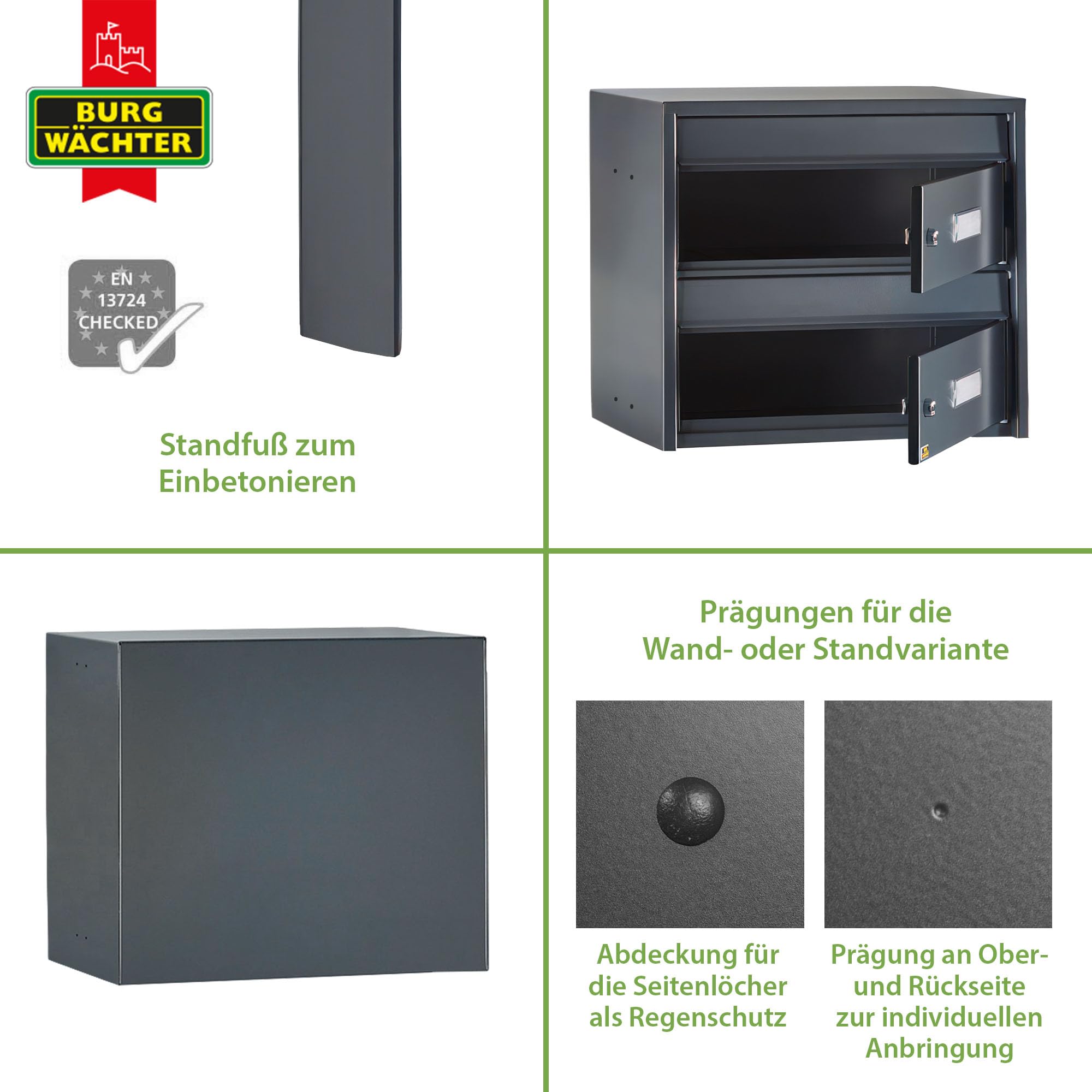 Banjado Briefkasten 6 Parteien Standbriefkasten Anthrazit Namensschild