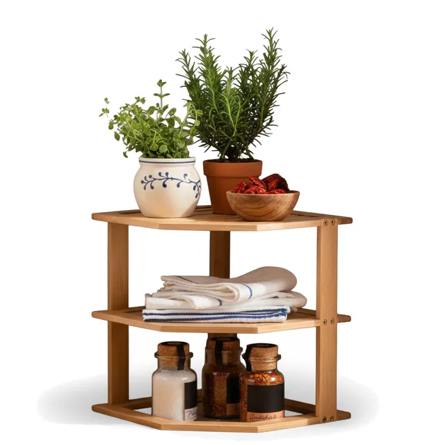 LS-LebenStil Küche & Haushalt Eckregal Bambus 27x25cm 3 Ablagen
