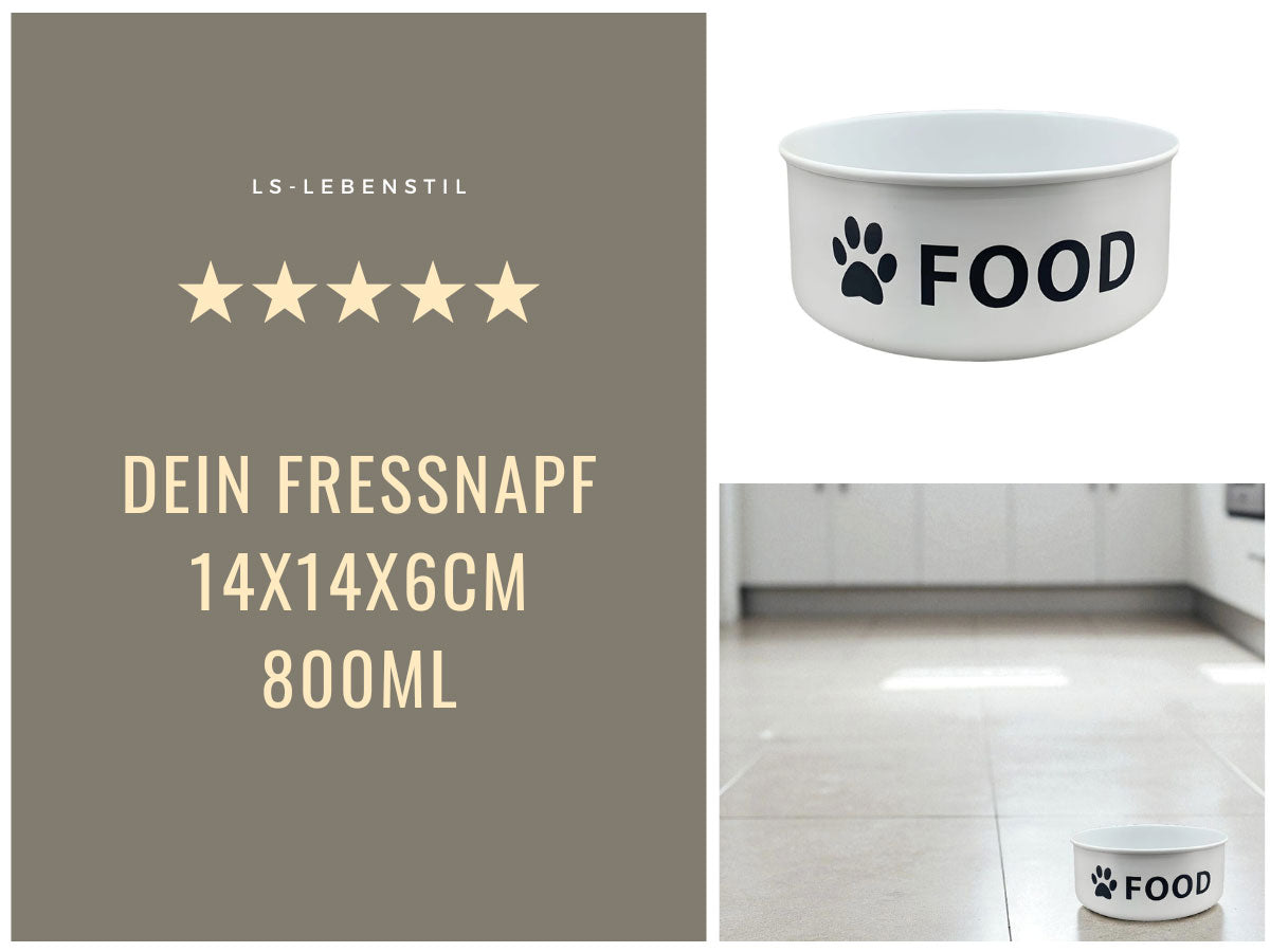 LS-LebenStil Fressnapf Emaille weiß 800ml Hundepfote Retro
