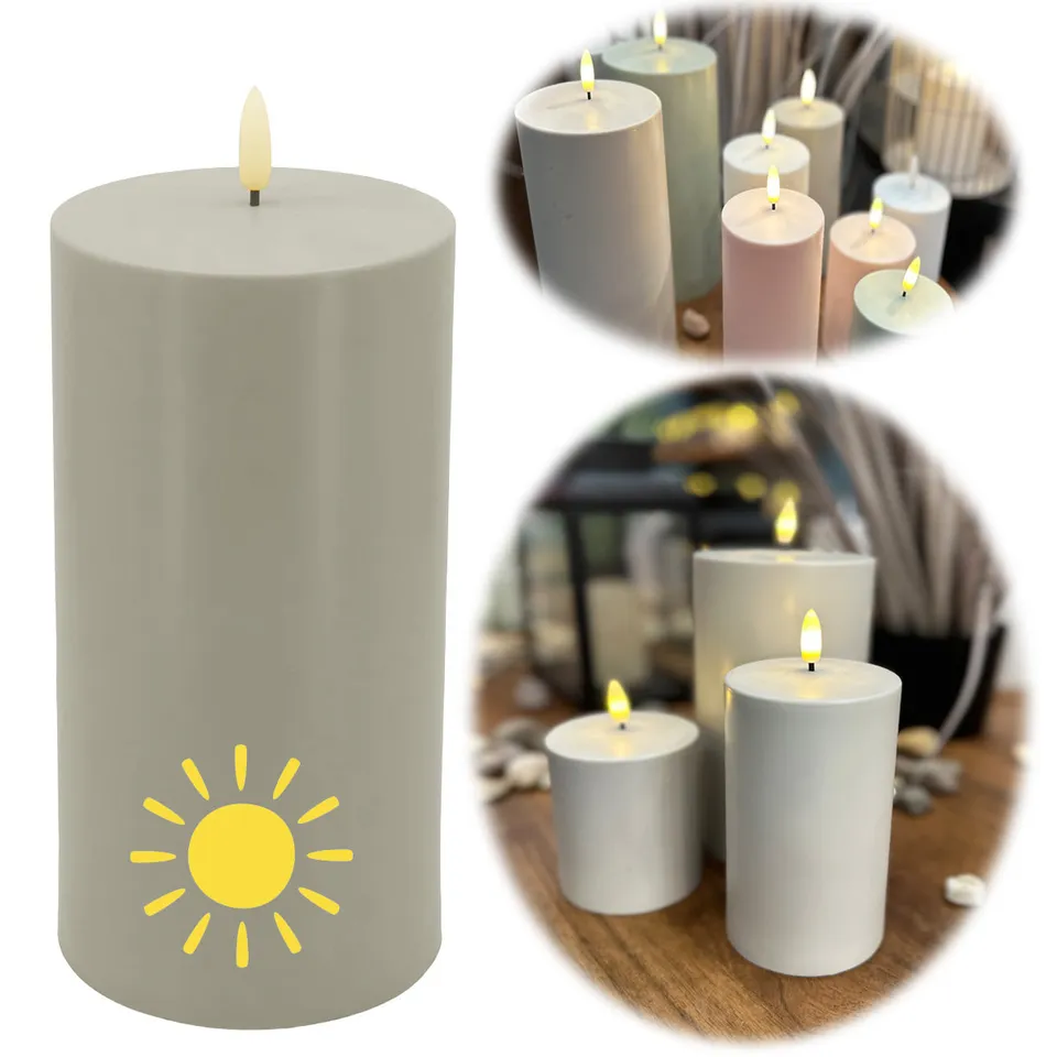 LS-LebenStil Malmø Solar LED Stumpenkerze Sand 10x7,5cm