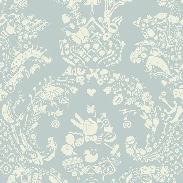 Mineheart New World Damask Tapete Grau-Blau-Weiß Vlies