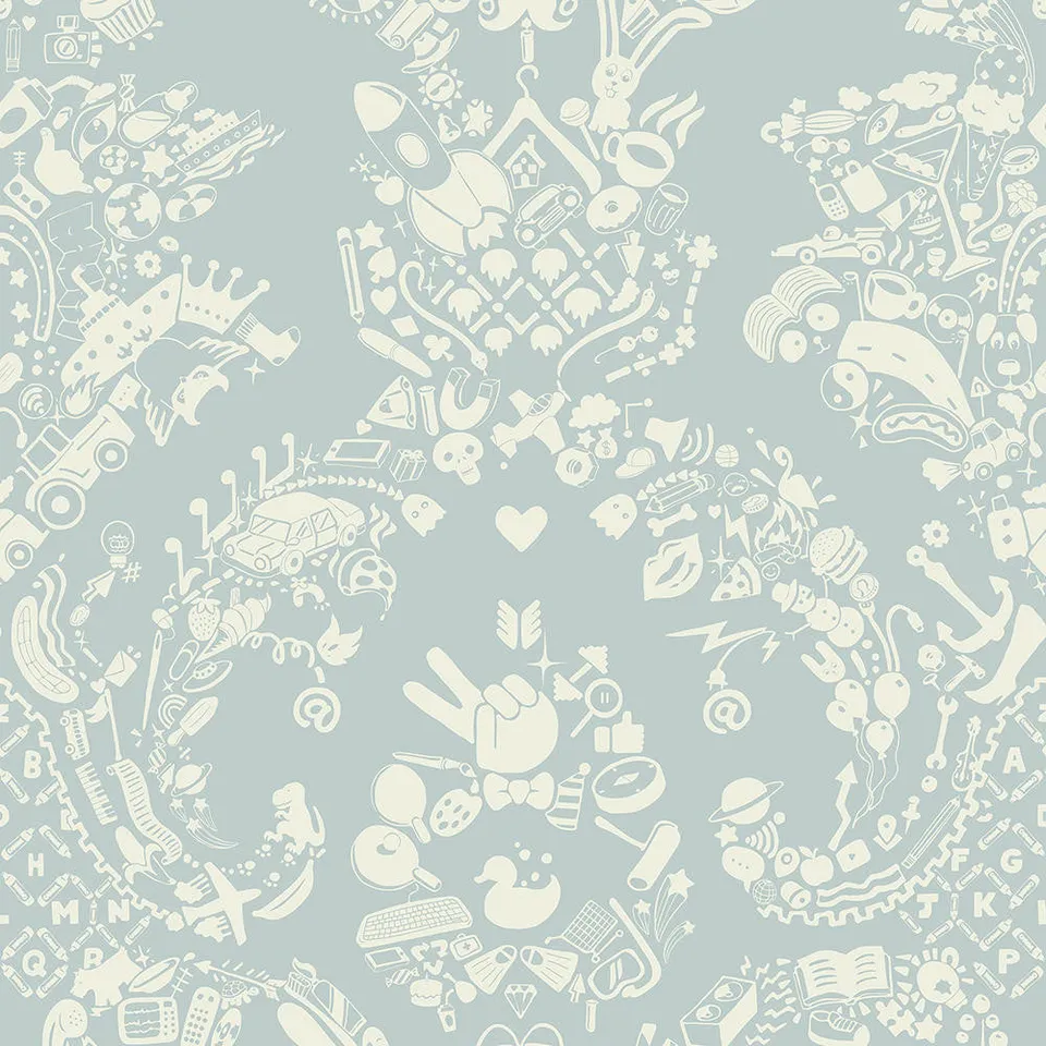 Mineheart New World Damask Tapete Grau-Blau-Weiß Vlies