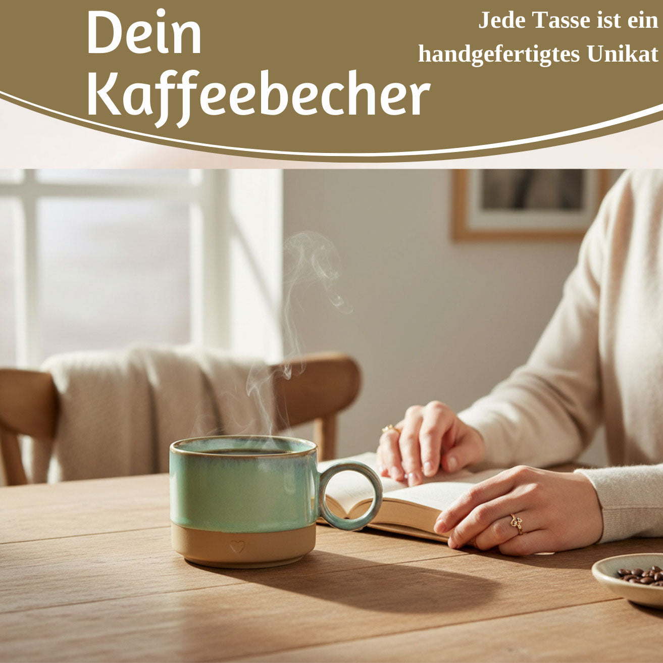 LS-LebenStil Tontasse Kaffeebecher 290ml Aqua Herz mattbraun