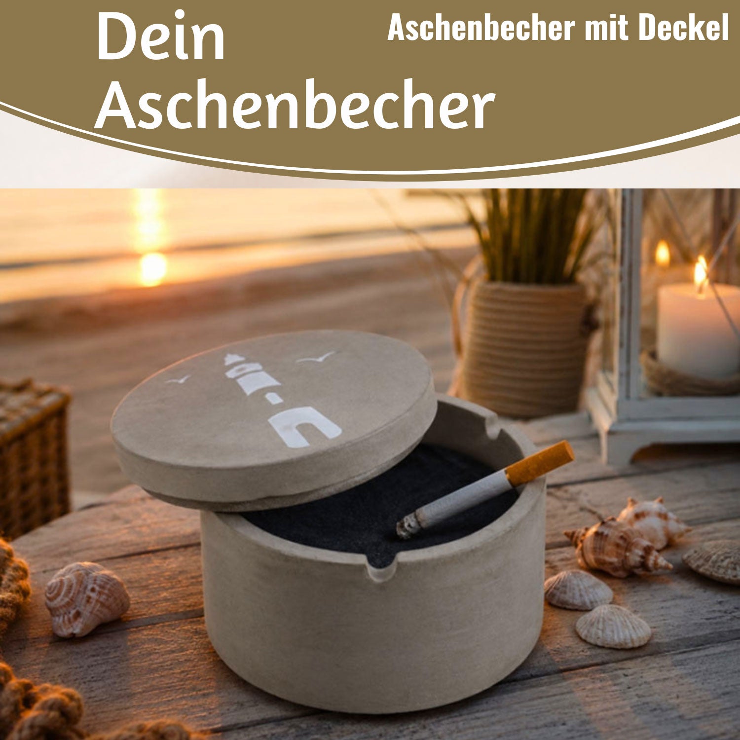 LS-LebenStil Sturmaschenbecher Leuchtturm grau 9x7cm Beton