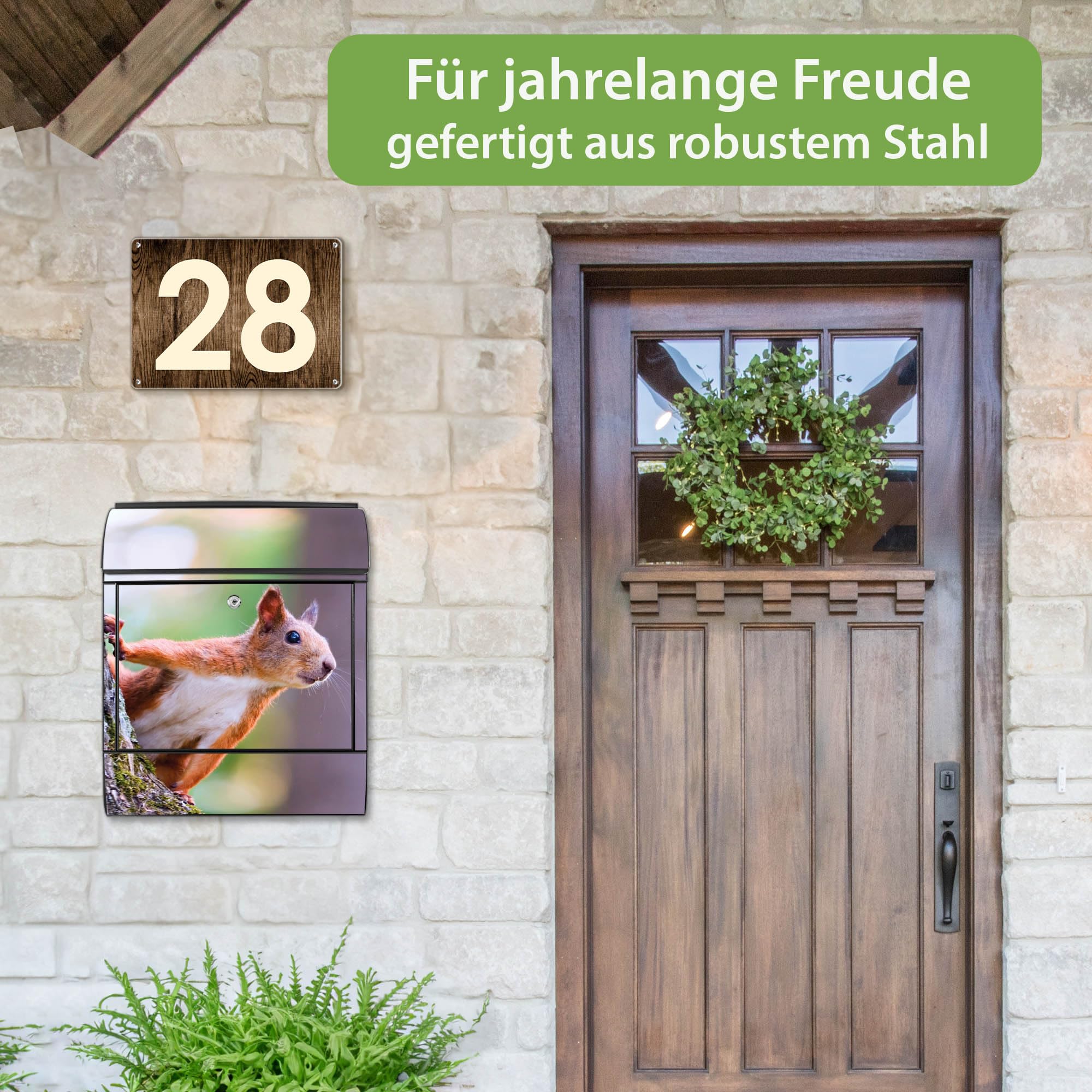 Banjado Briefkasten Eichhörnchen Schwarz Zeitungsfach A4 Stahl