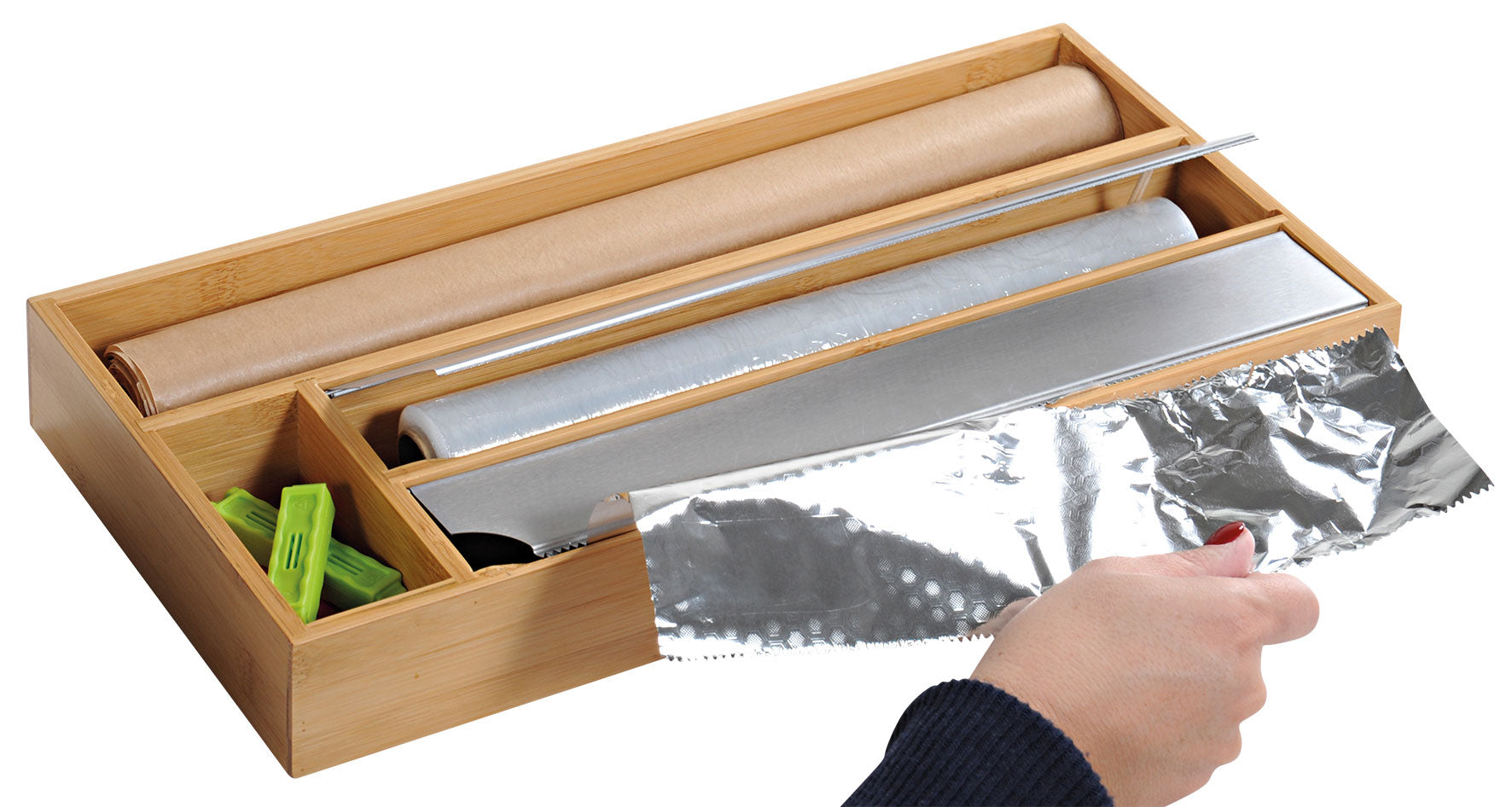 LS-LebenStil Folienspender Bambus 4-fach 42cm Schublade