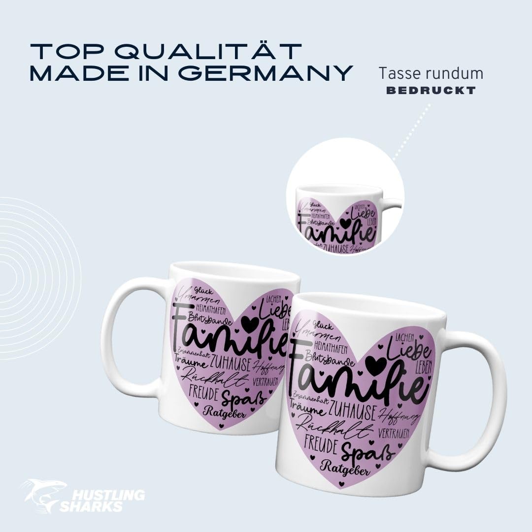 Hustling Sharks Familie Tasse 330ml weiß Liebe Spruch Geschenk