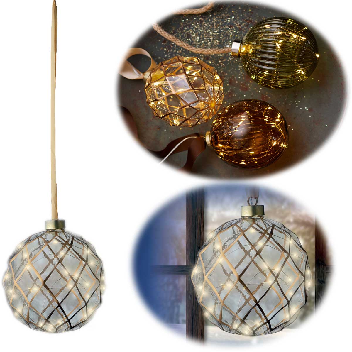 LS-LebenStil Kampen Lichtkugel 14cm Gold 30 LED Timer