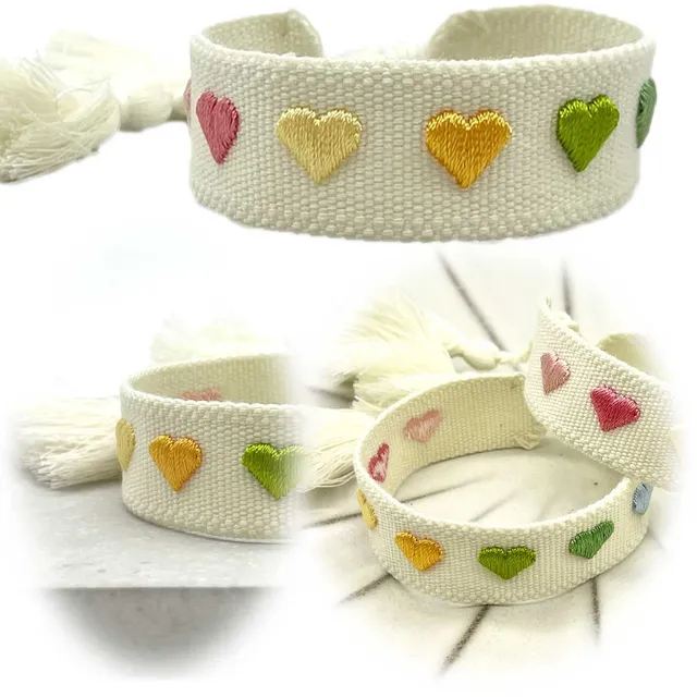 LS-LebenStil Statement Armband Herzen Multi Colour Bunt Baumwolle