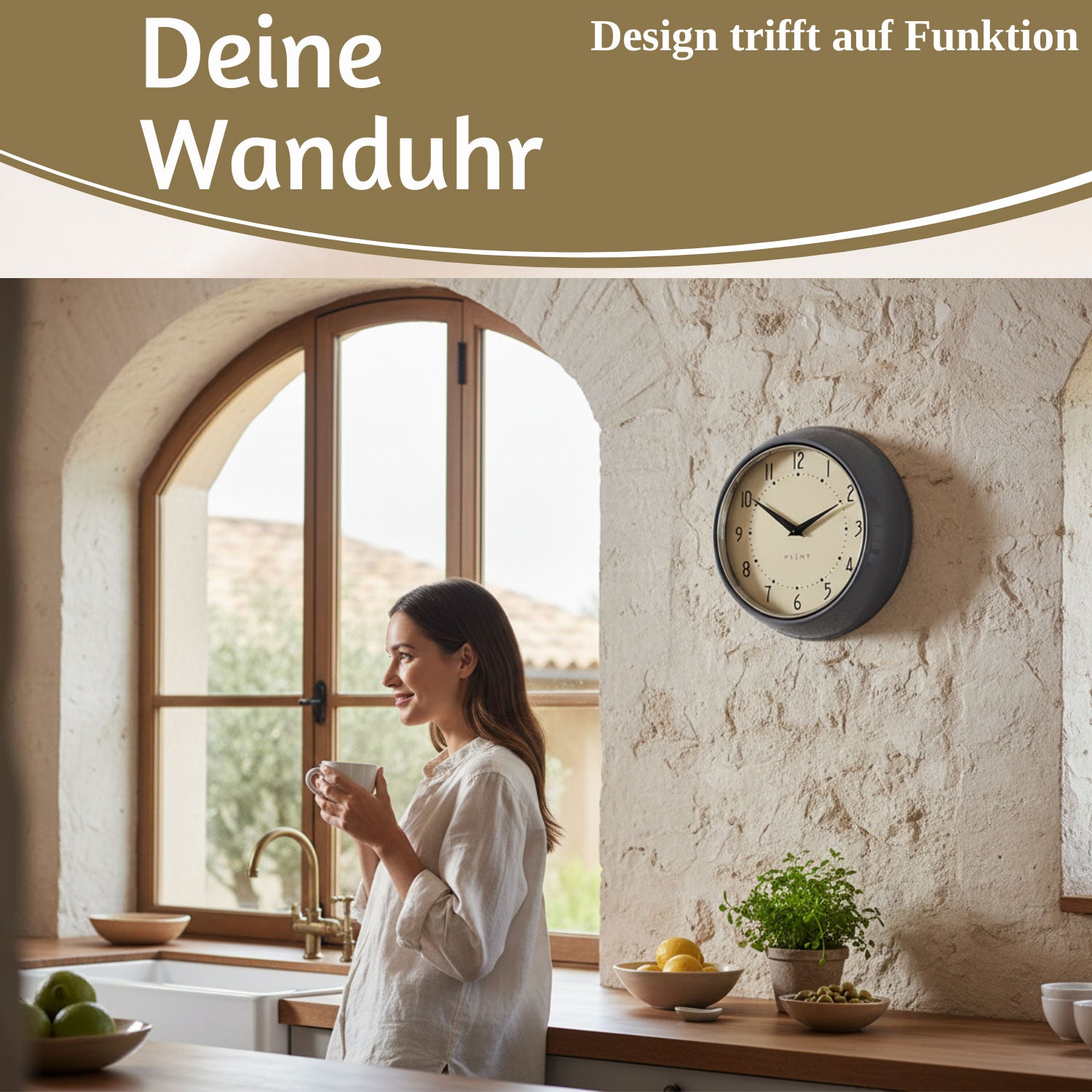 LS-LebenStil Wanduhr Metall Grau 23cm Retro Küchenuhr