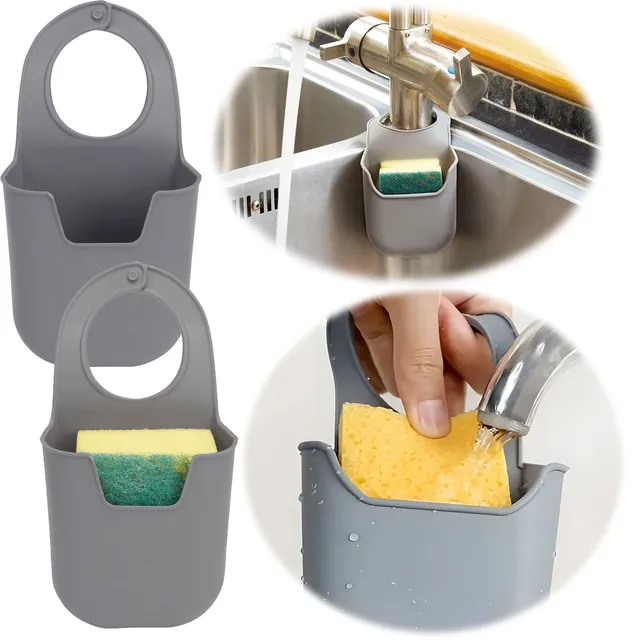 LS-LebenStil Küche Silikon Schwammhalter 2er Set Grau Wasserhahn
