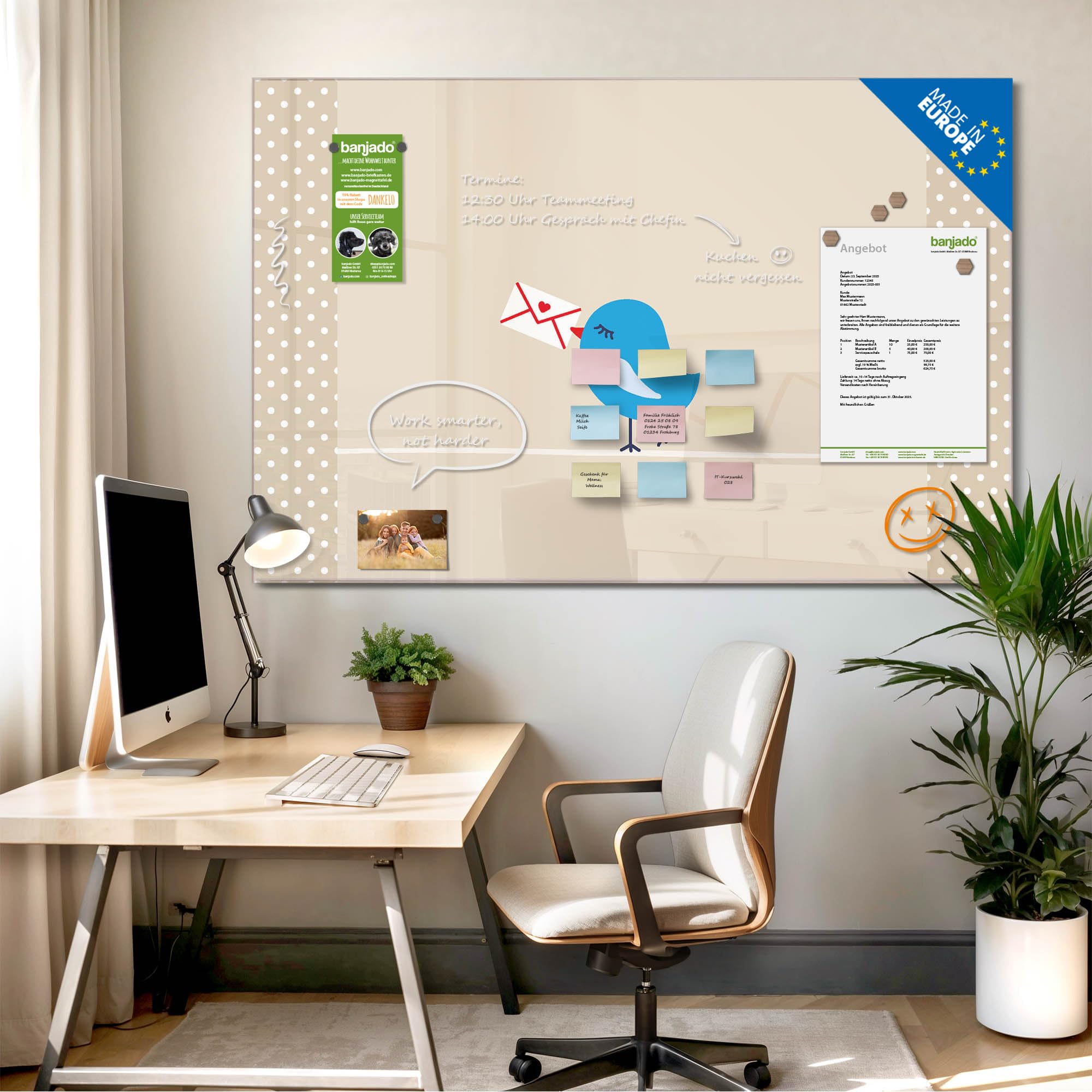 Banjado Magnettafel Liebesbrief Glas-Memoboard 120x80 cm