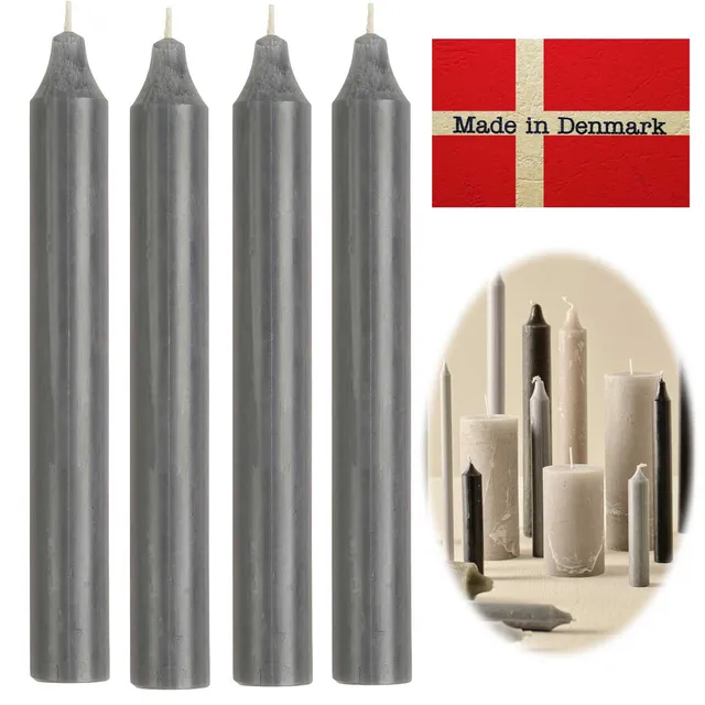 LS-LebenStil Ribe Stabkerzen Grau 4er Set 18 cm Tafelkerzen