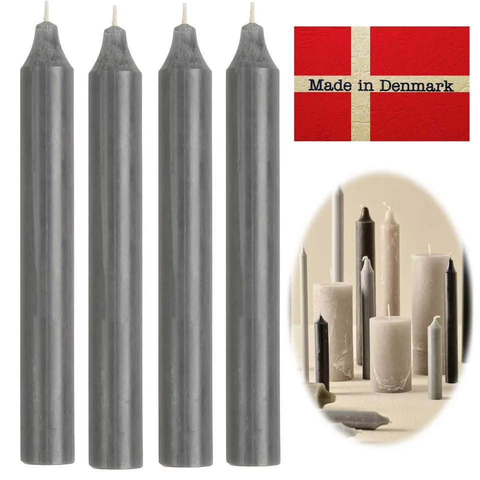 LS-LebenStil Ribe Stabkerzen Grau 4er Set 18 cm Tafelkerzen