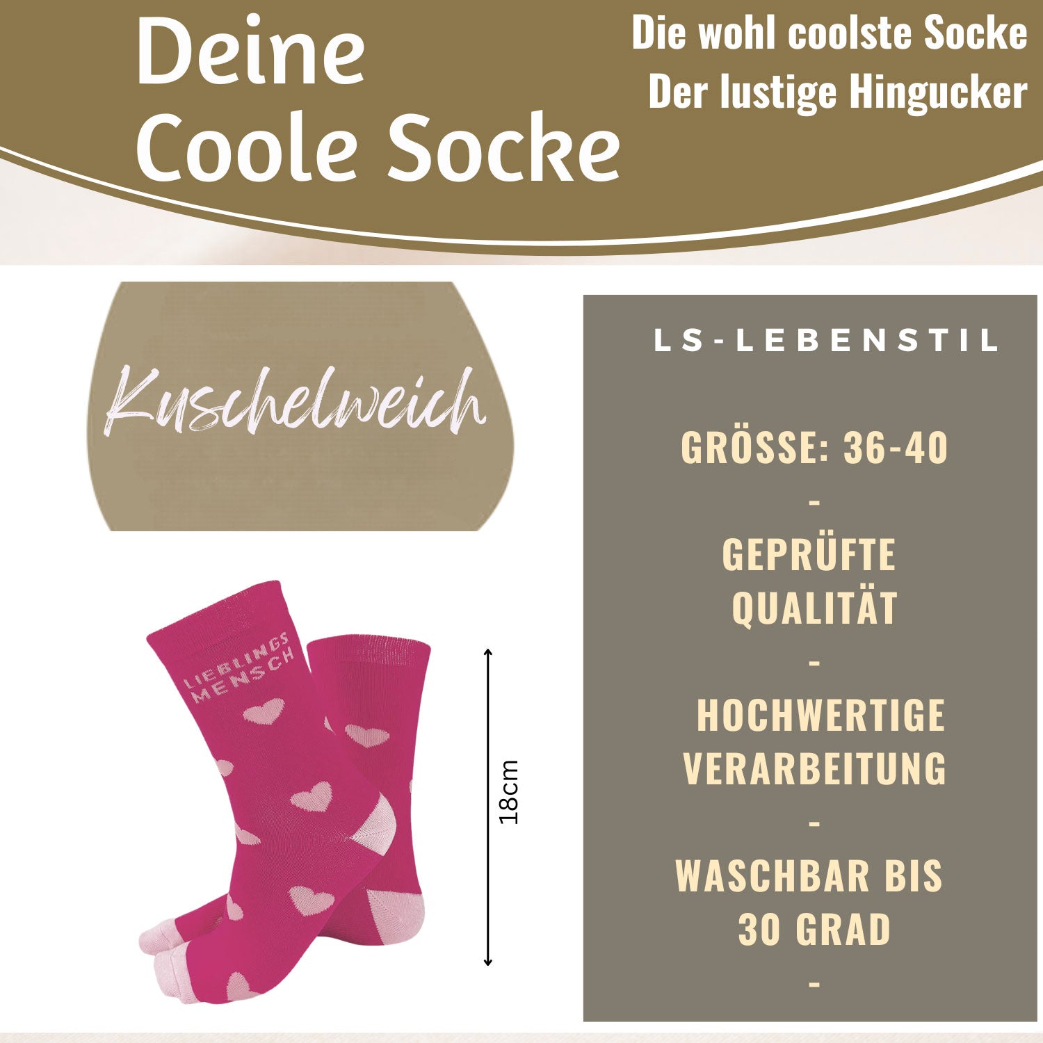 LS-LebenStil Lieblingsmensch Socke Pink 36-40 Damen