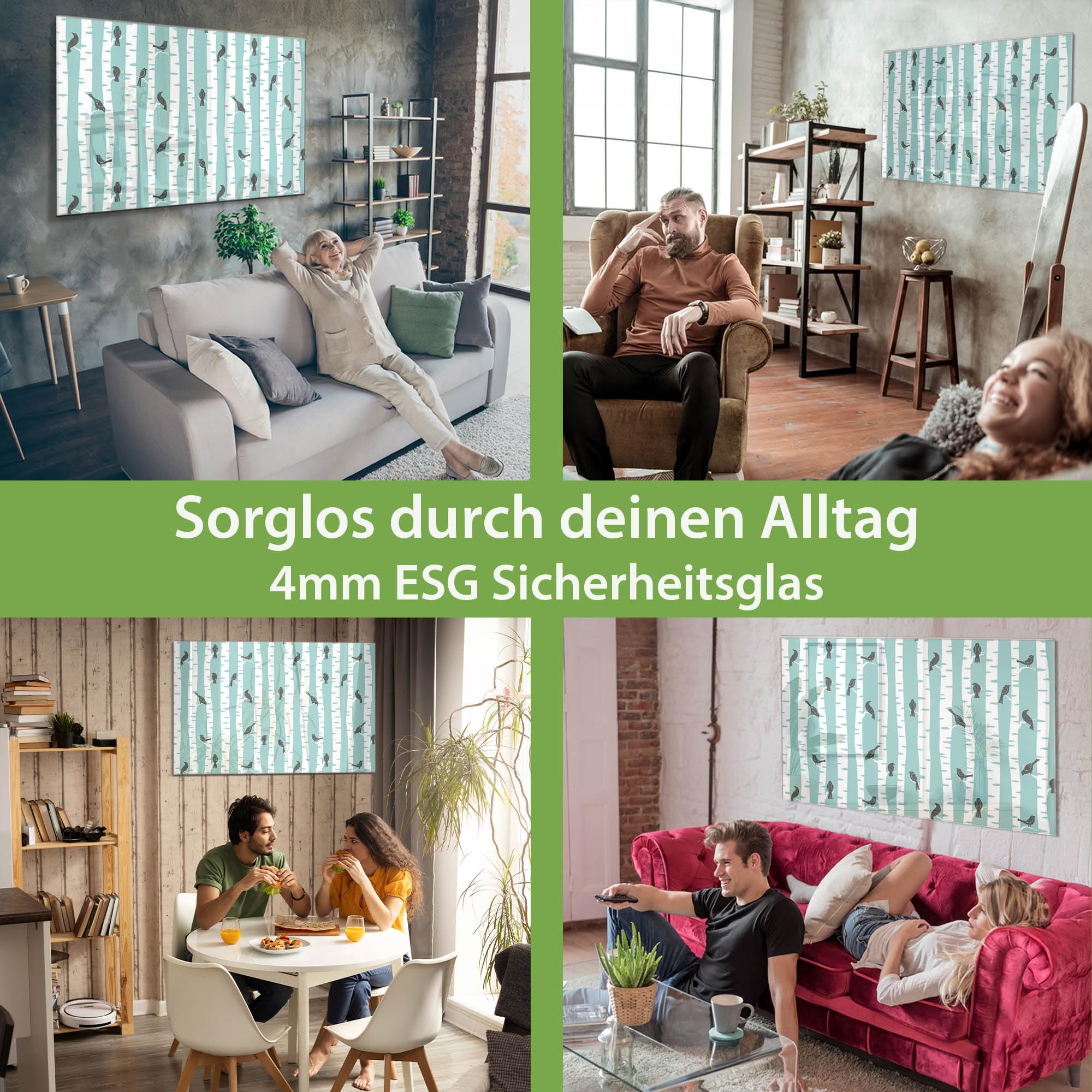 Banjado Magnettafel Stare und Birken Magnetboard 120x80 Vogel