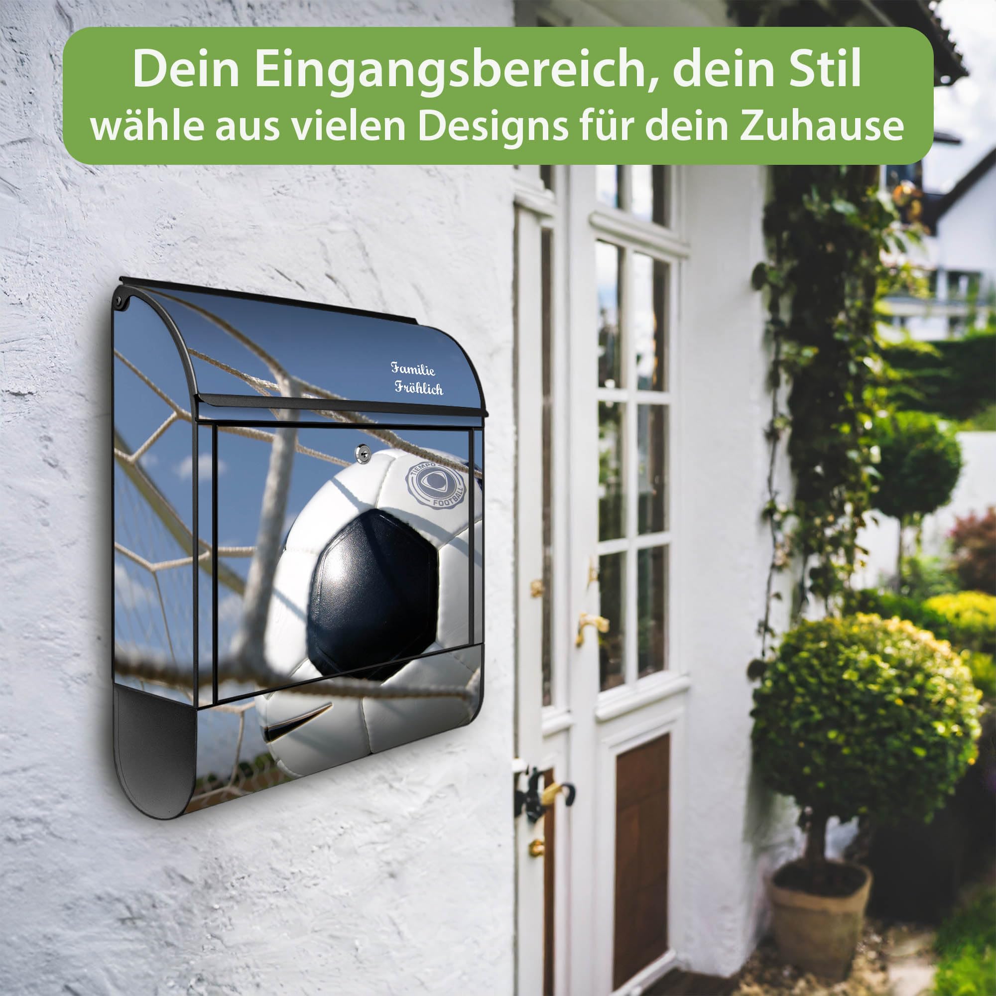 Banjado Briefkasten Fußball Postkasten Schwarz A4 Zeitungsfach