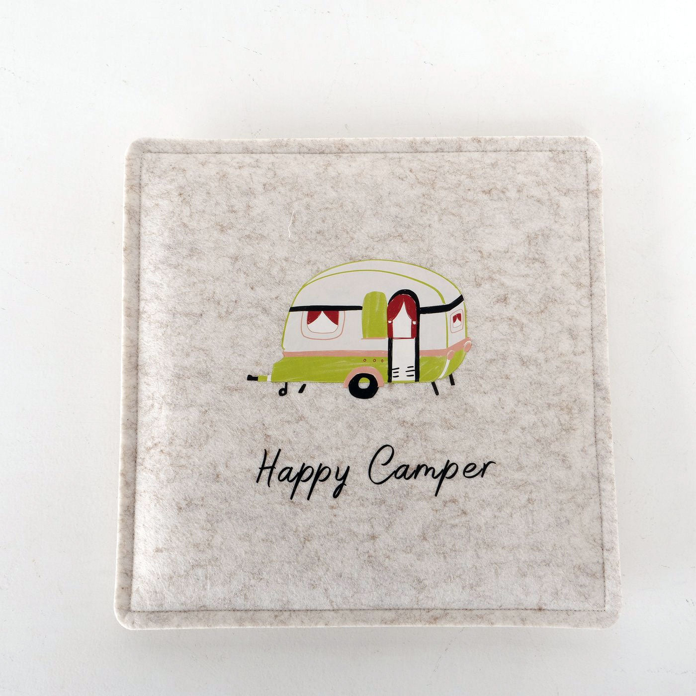 LS-LebenStil Sitzkissen Happy Camper Filz 35x35cm Beige