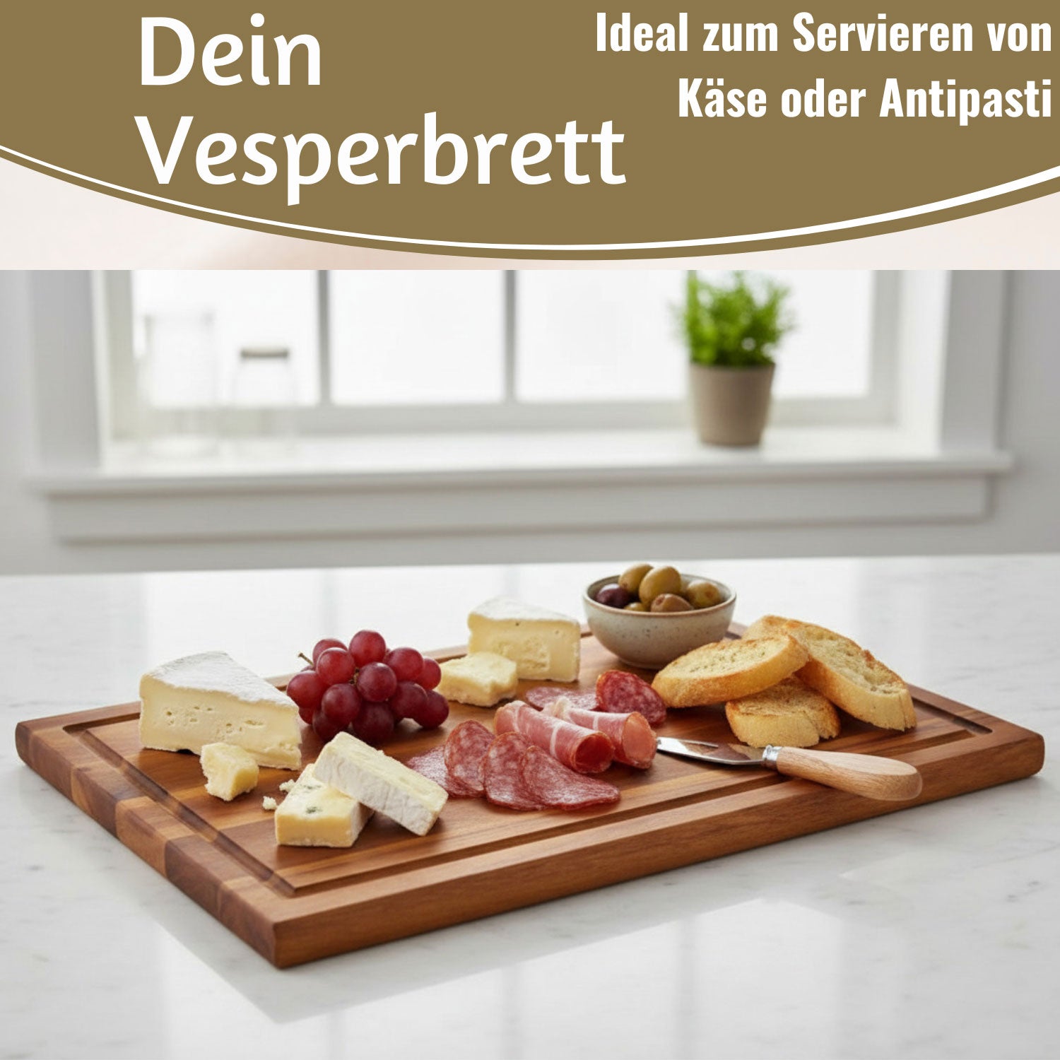 LS-LebenStil Profi Holz Schneidebrett Akazie 32x21cm Saftrille