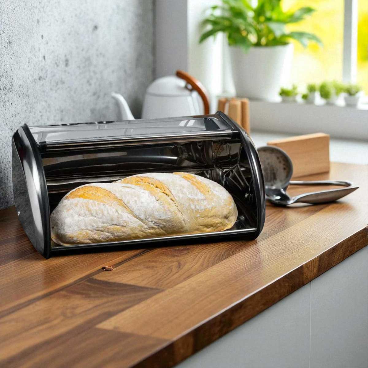 LS-LebenStil Vintage Brotkasten Metall Chrom Silber 34cm