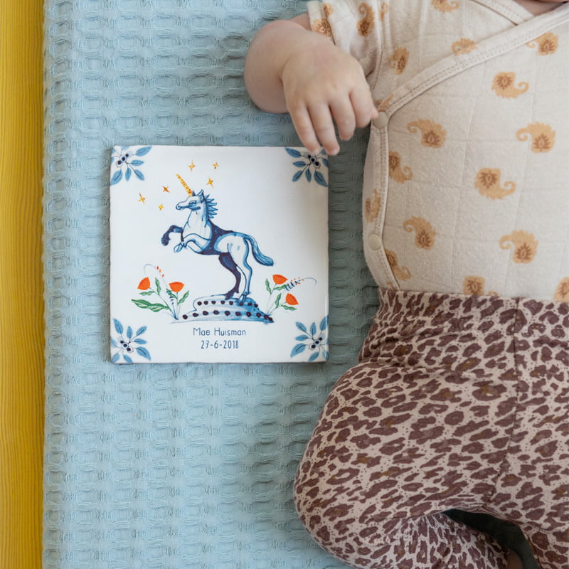 Storytiles Delft Blue Sparkle Unicorn Fliese S 10x10 cm Einhorn