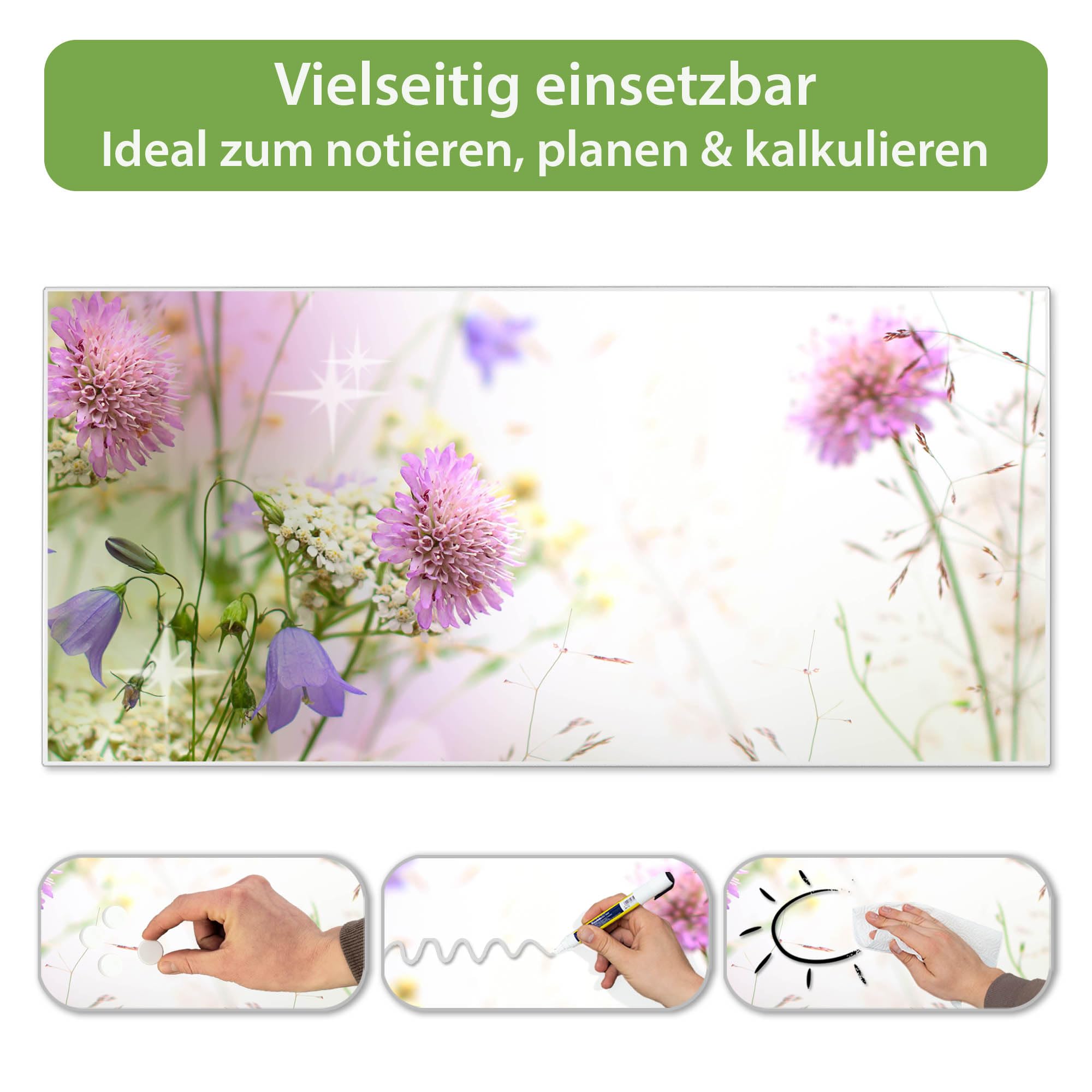 Banjado Magnettafel Glitzernde Wiese Weiß 78x37 cm