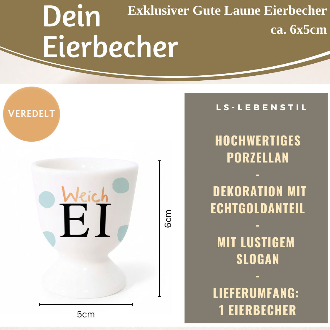 LS-LebenStil Küche & Haushalt Eierbecher Echt-Gold Weich-Ei Porzellan