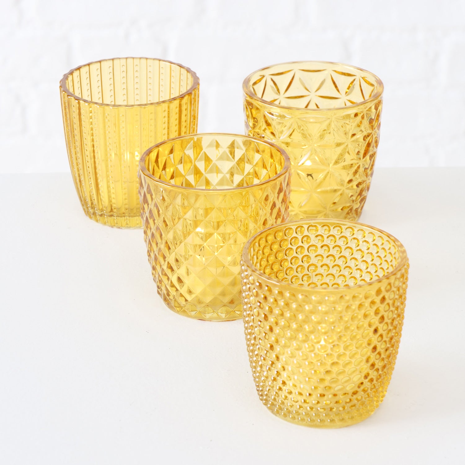 LS-LebenStil Küche & Haushalt Teelichthalter Glas Gelb 7cm 4er Set
