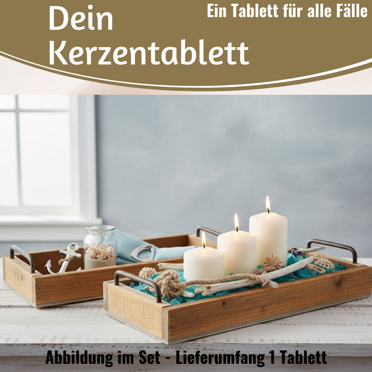LS-LebenStil List Serviertablett Holz Braun 32x14cm Griff