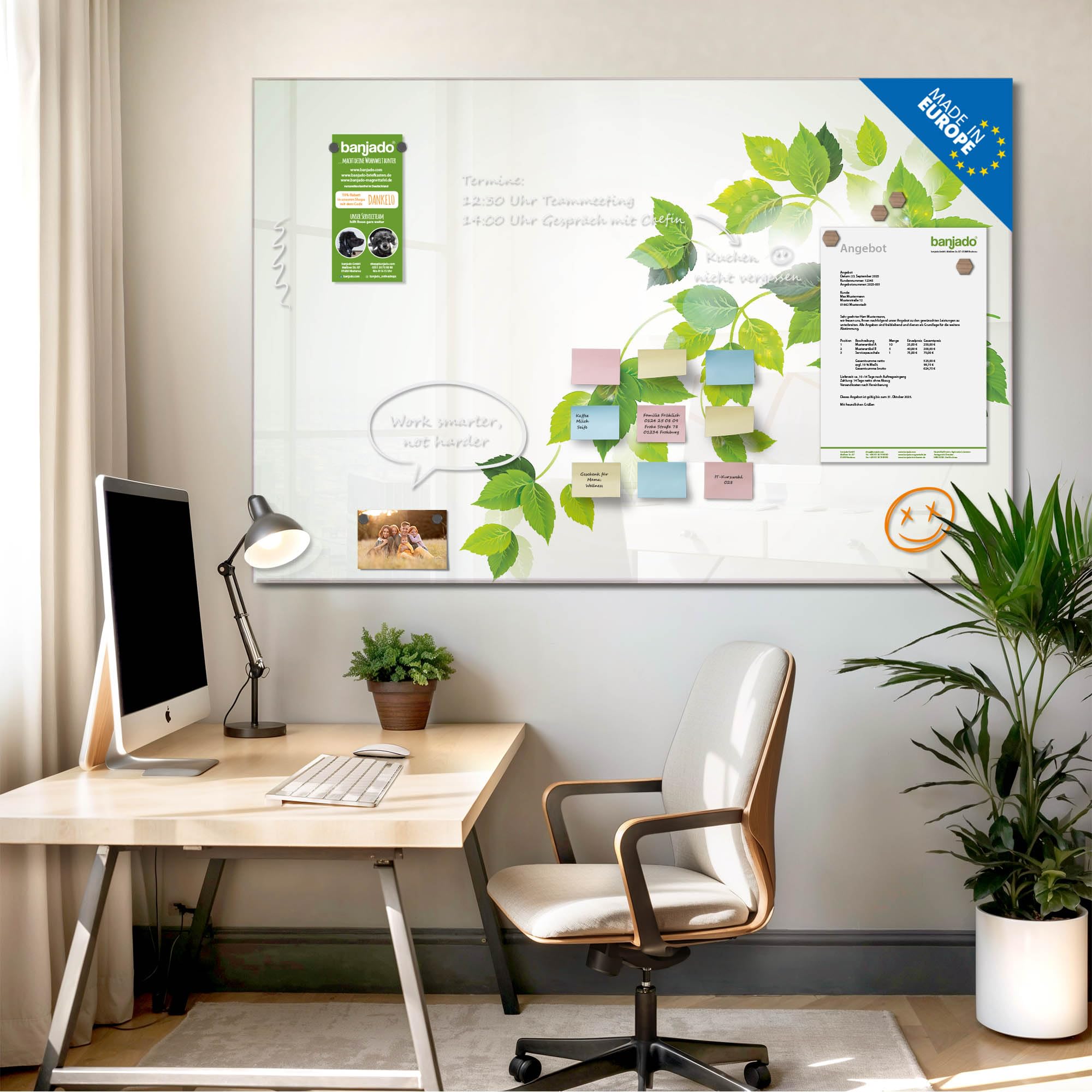 Banjado Magnettafel Ranke Gelb Weiß Glasboard 120x80 cm Muster