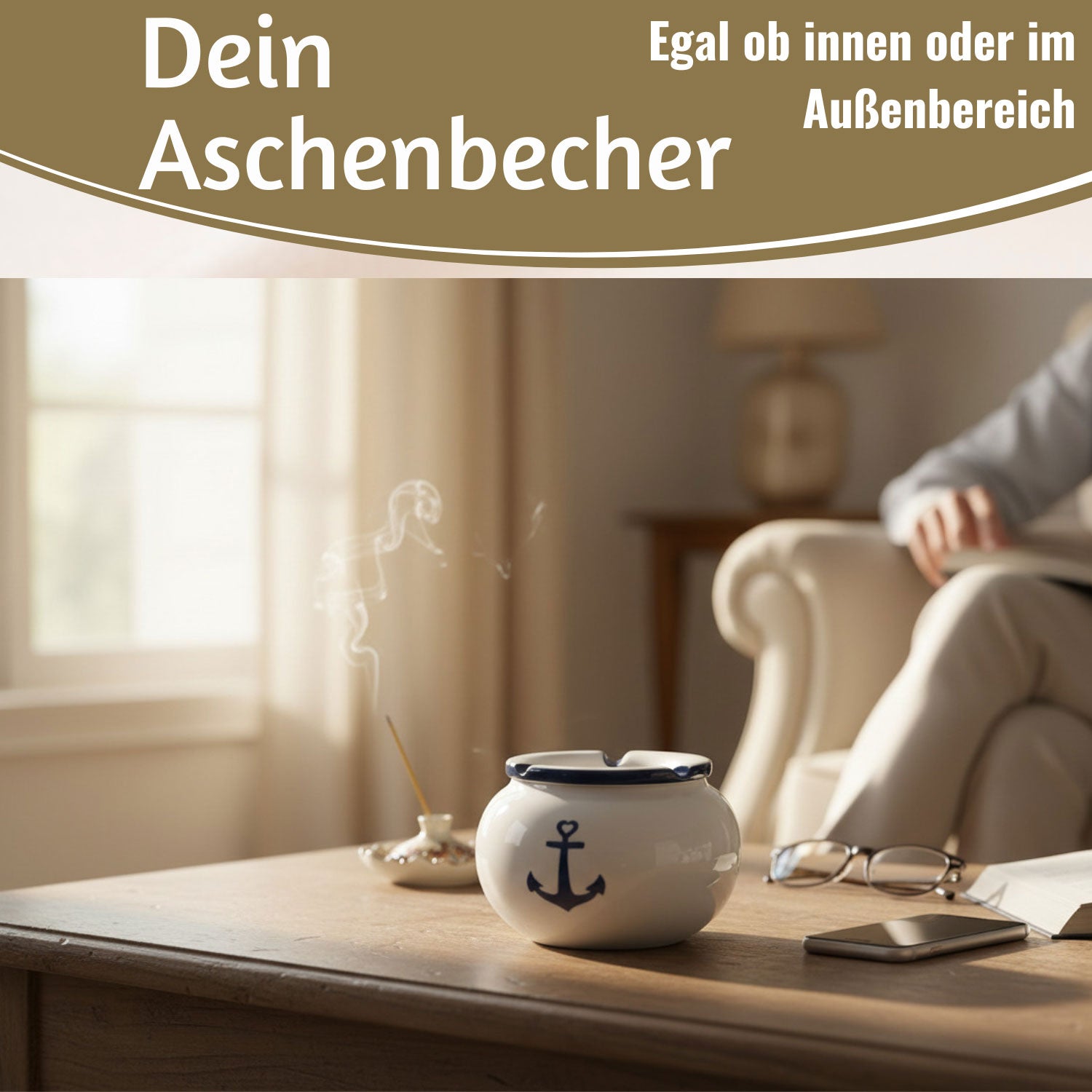 LS-LebenStil Küche & Haushalt Anker Sturmaschenbecher Keramik 10cm