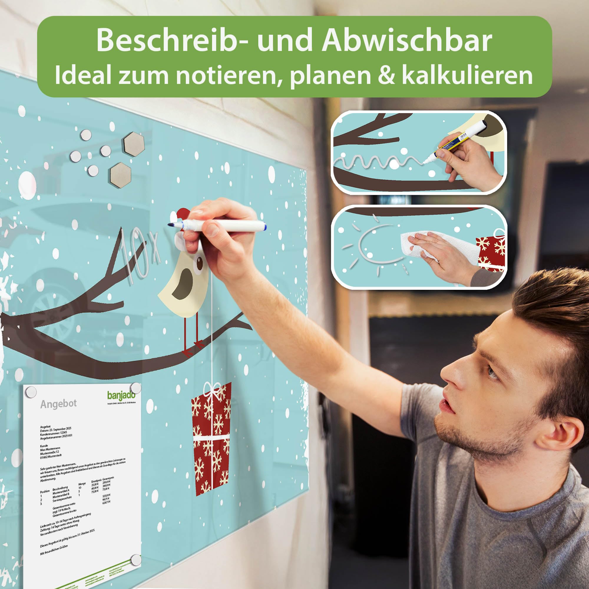 Banjado Magnettafel Weihnachten Magnetboard 120x80 cm