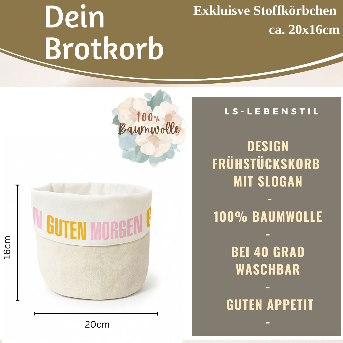 LS-LebenStil Küche & Haushalt Brotkorb Guten Morgen Baumwolle rund