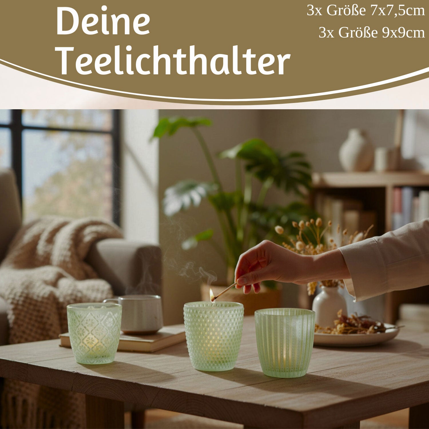 LS-LebenStil Küche & Haushalt Teelichthalter Glas Grün Weiß 6er Set