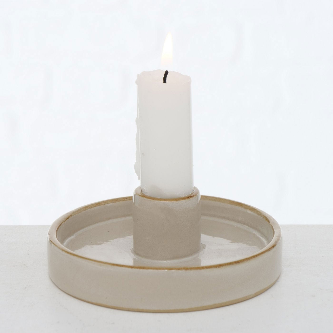 LS-LebenStil Keramik Kerzenständer 2er Set 10cm Beige Grau