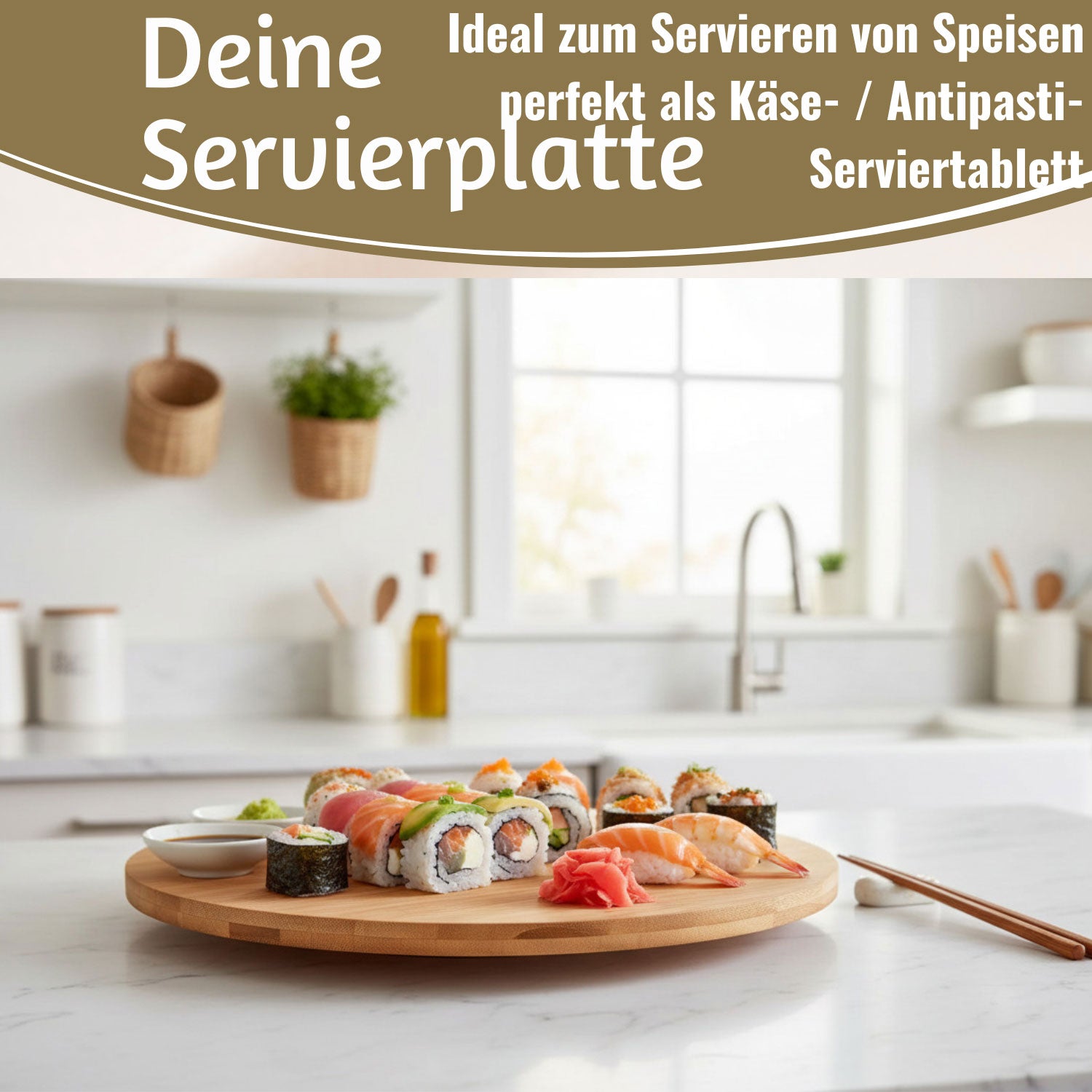 LS-LebenStil Küche Drehteller Bambus 35cm Rund Drehbar