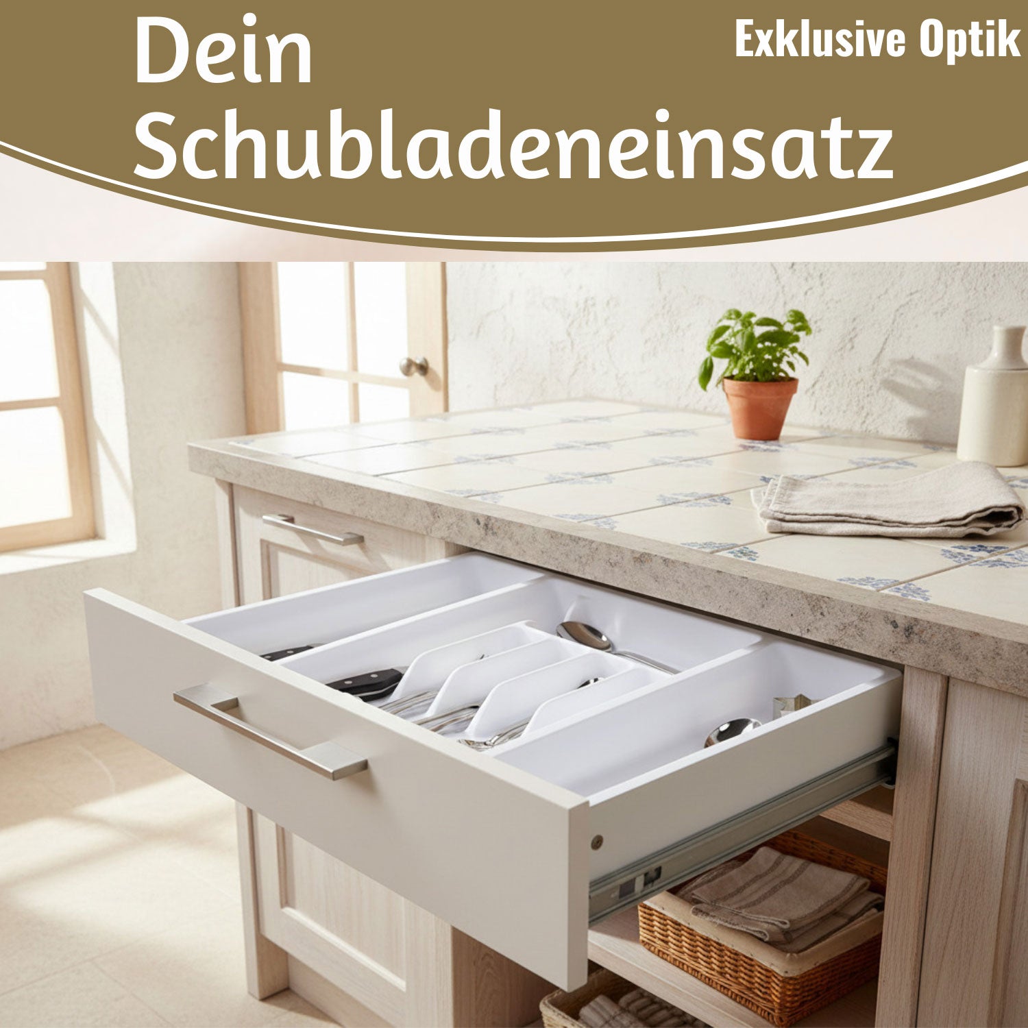 LS-LebenStil Küche Schubladeneinsatz Besteckkasten 29-50cm Weiß