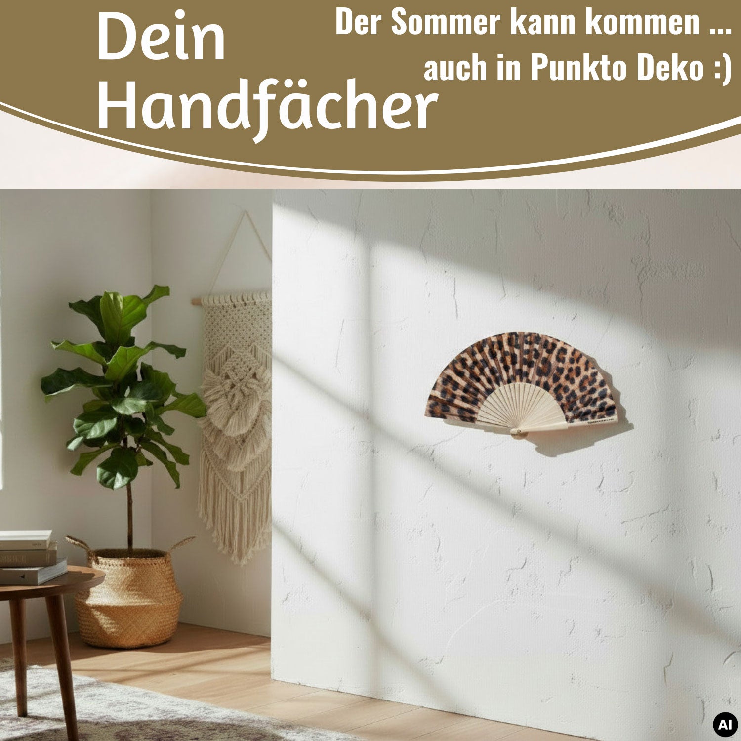 LS-LebenStil Leopardenmuster Handfächer Holz Stoff Leo 23x42cm