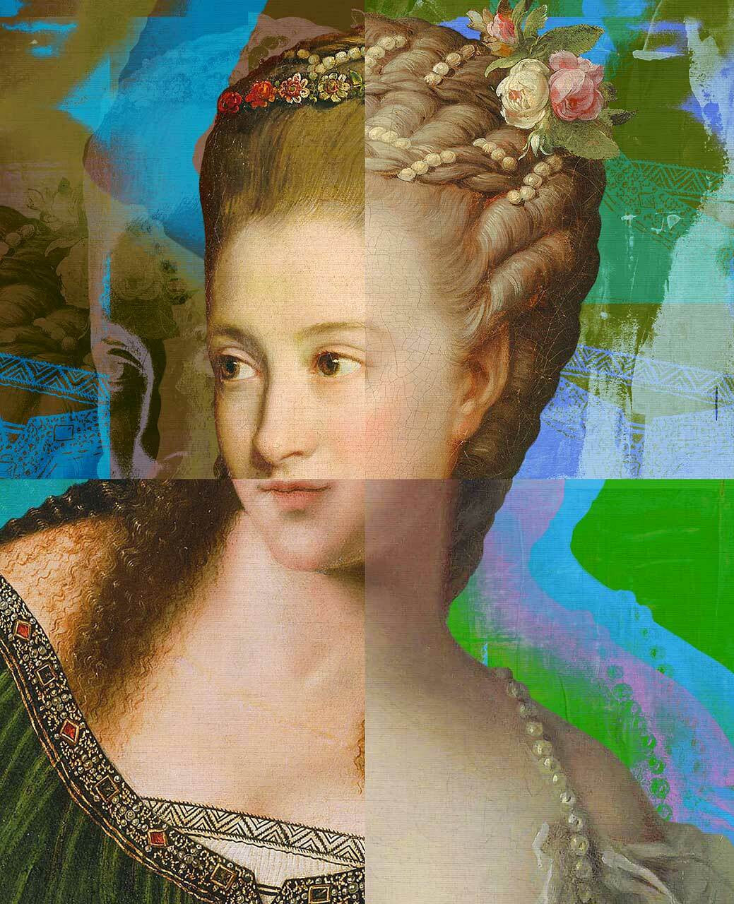 Mineheart Wall Art Lady Puzzled Kunstdruck Grün 40x50 cm
