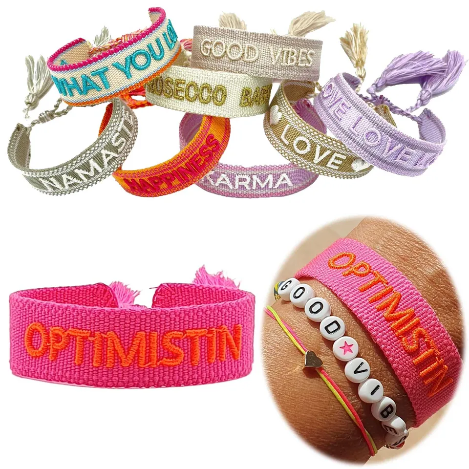 LS-LebenStil Uhren Armband Optimistin Neon Pink Orange Canvas
