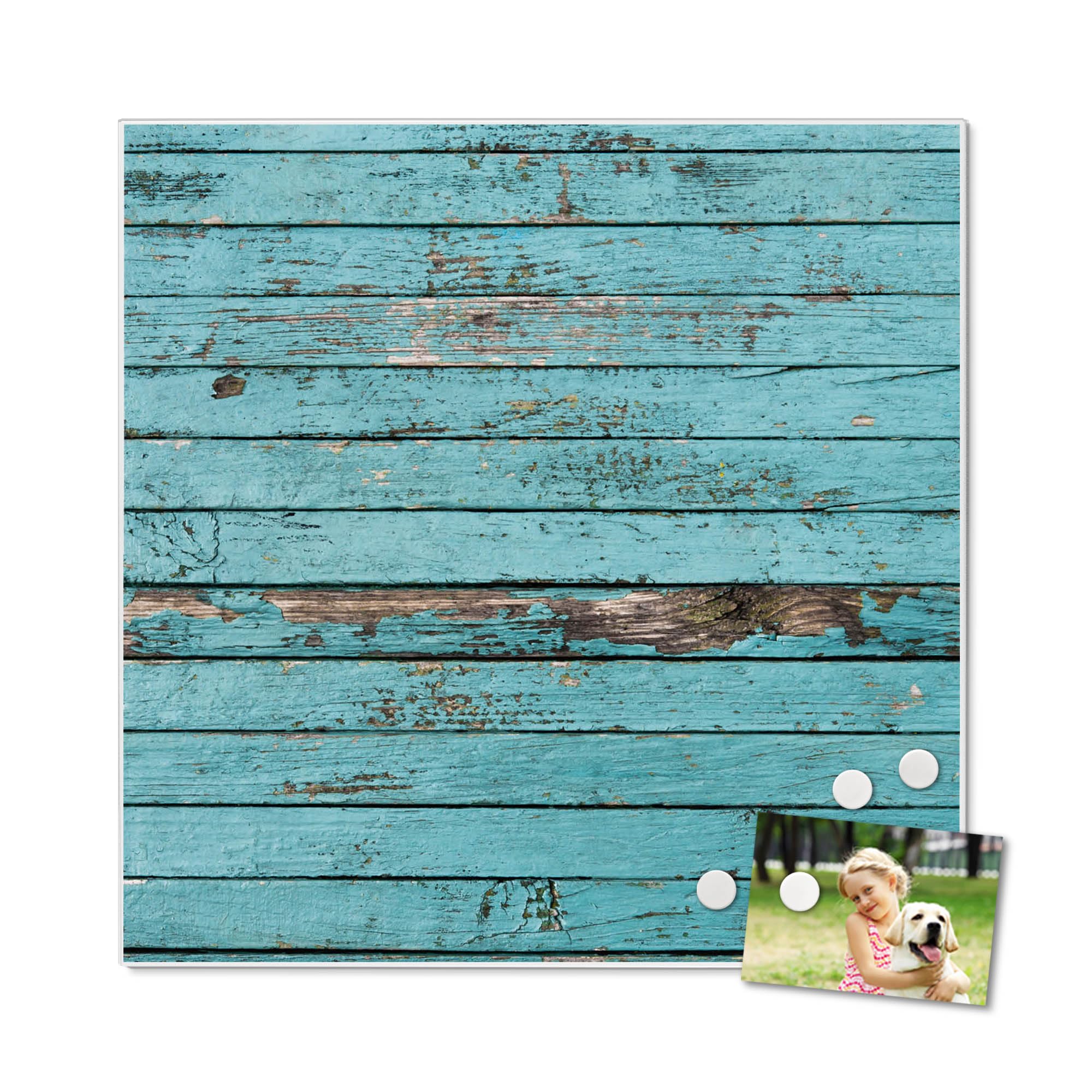 Banjado Magnettafel Blaue Holzlatten Pinnwand 50x50 cm