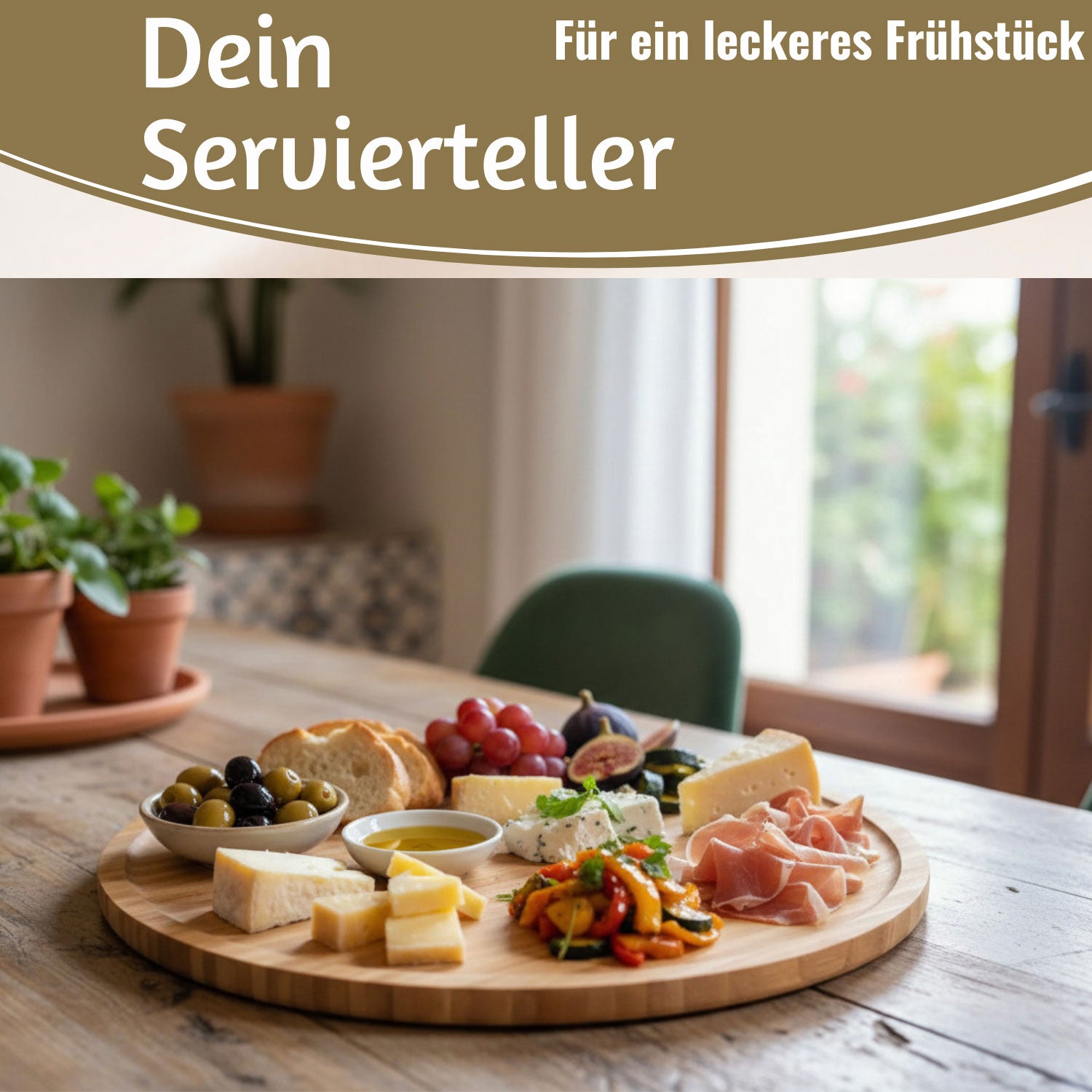 LS-LebenStil XL Pizzateller Bambus Rund 32cm Servierteller