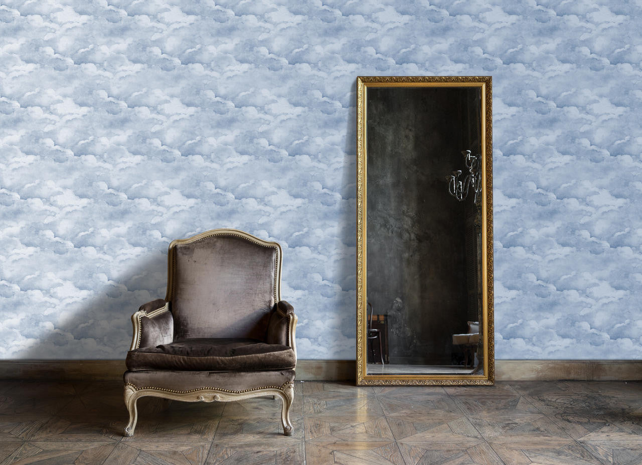 Mineheart Wallpaper Smokey Blue Clouds Tapete Blau 70cm Wolken