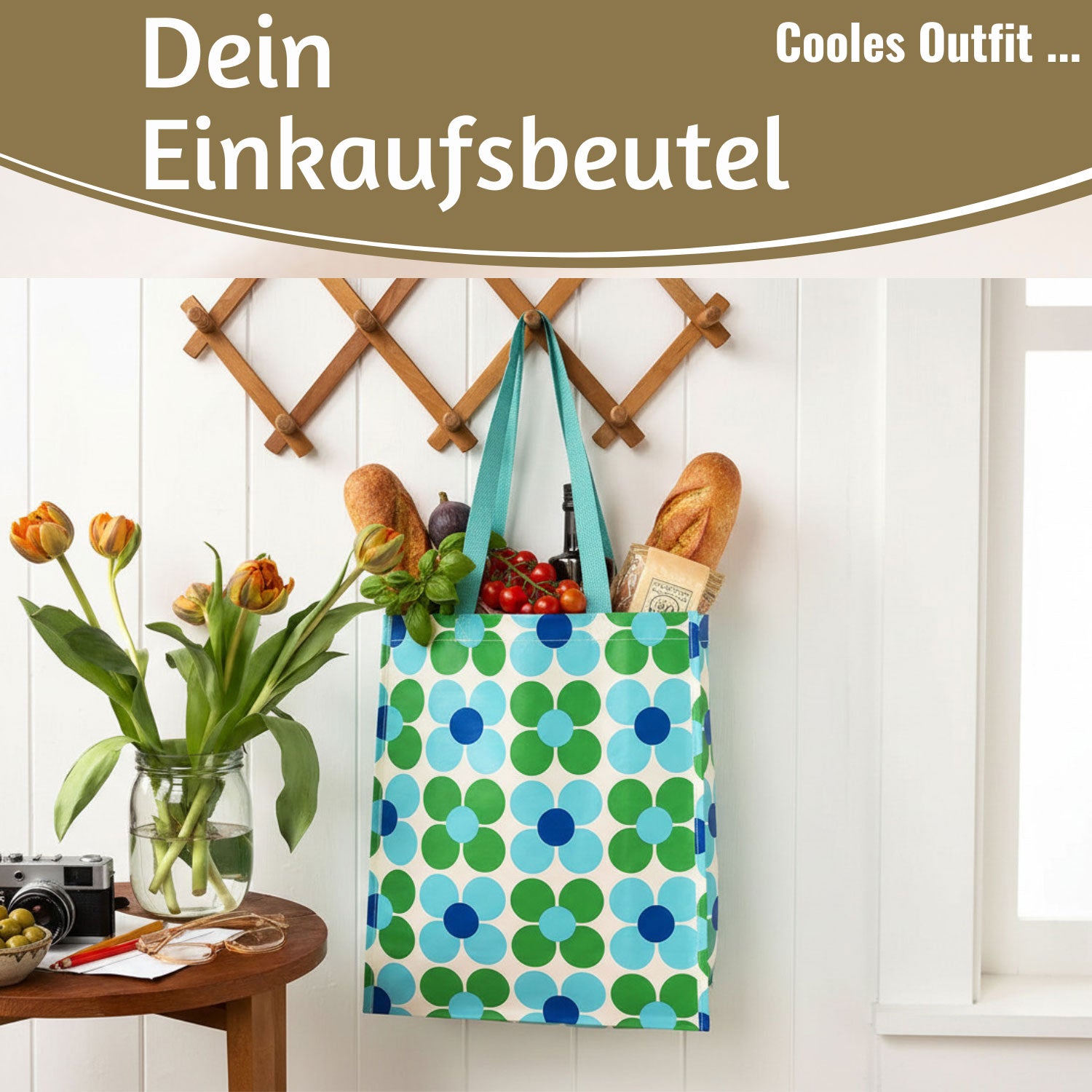 LS-LebenStil Daisy Shopper Blau Grün faltbar Einkaufstasche