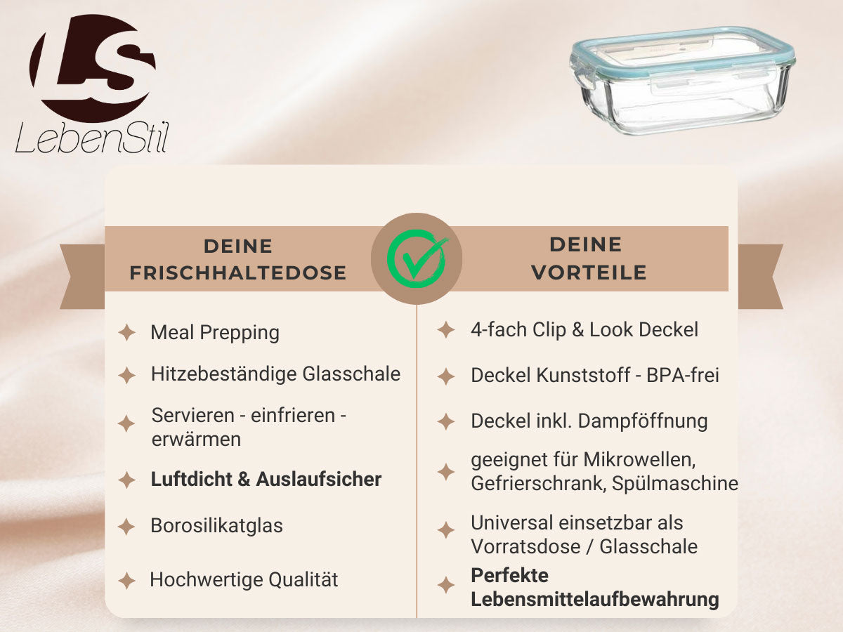 Cook & Lock Frischhaltedose Glas 1000 ml mit Deckel 21 cm