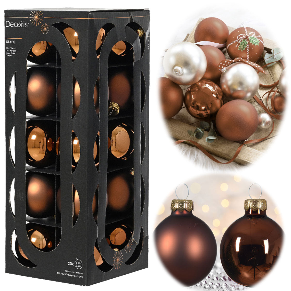LS-LebenStil Weihnachtskugeln Glas Braun Espresso 6cm 18-20er