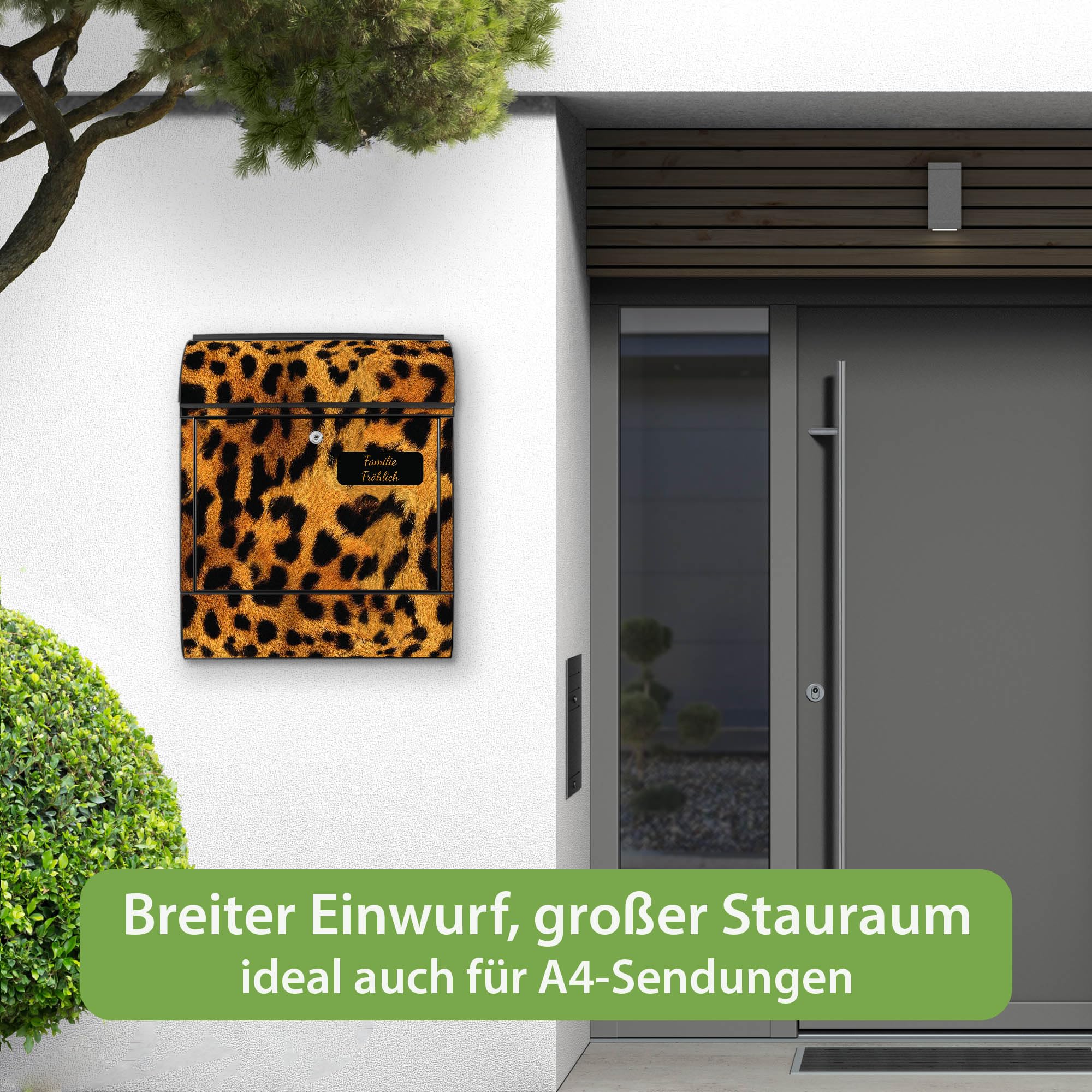 Banjado Briefkasten Leopard Briefkasten Stahl Schwarz A4 Zeitungsfach